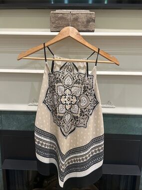 Beige and Black Printed Silk-Feel Camisole